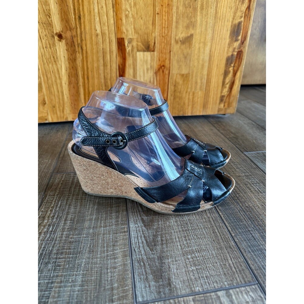 Clark’s Alameda Leather Wedge Sandals Sz. 8 Black